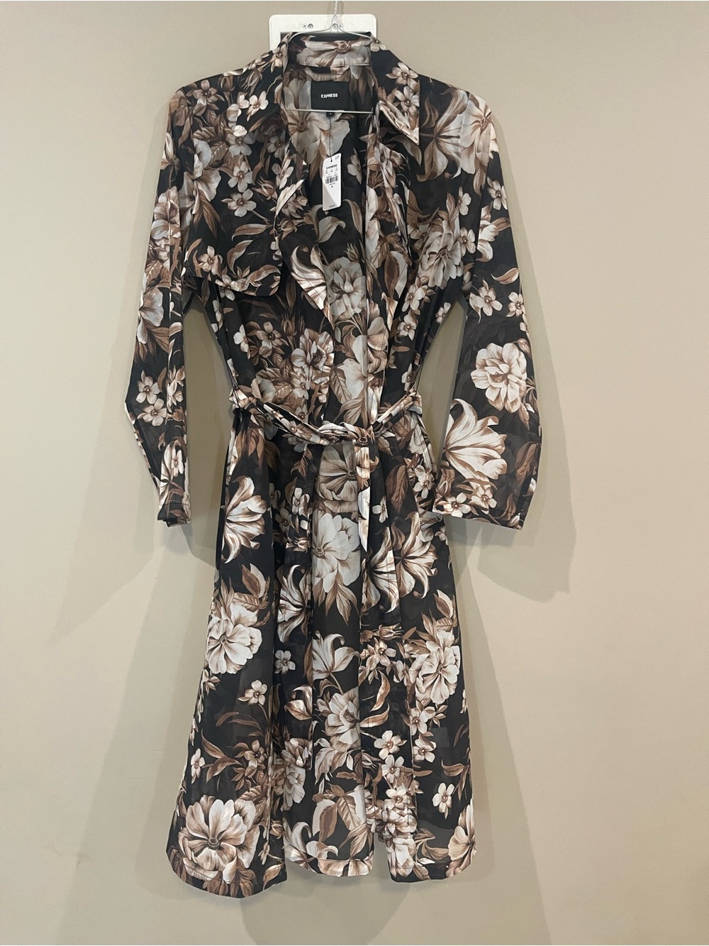 Express Floral Sheer Trench in Black and Cream
